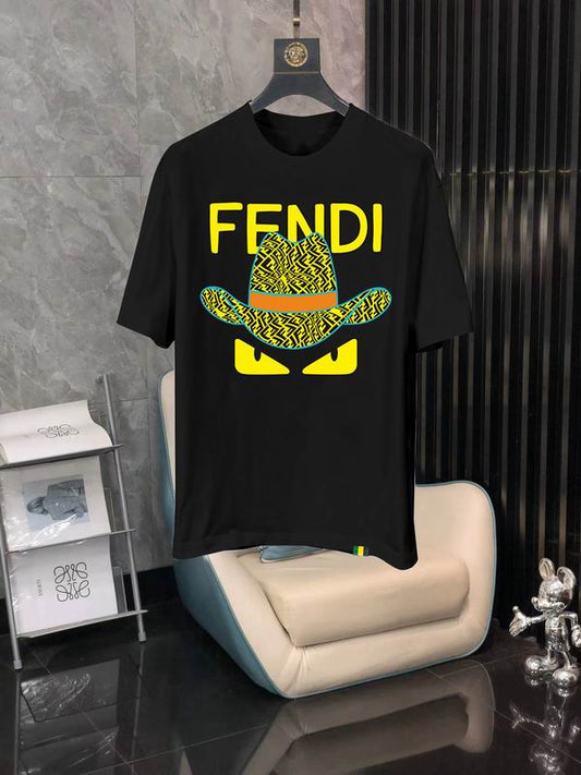 Eye - catching Fendi Yellow/Black/White T - Shirt With Unique Hat And Monster Eye Design