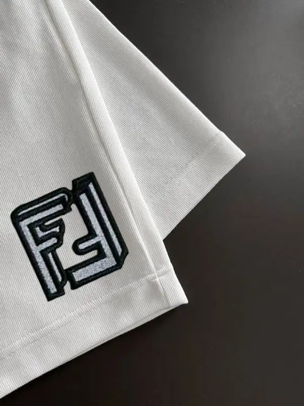 Fendi Men's White FF Logo Embroidered Drawstring Casual Shorts