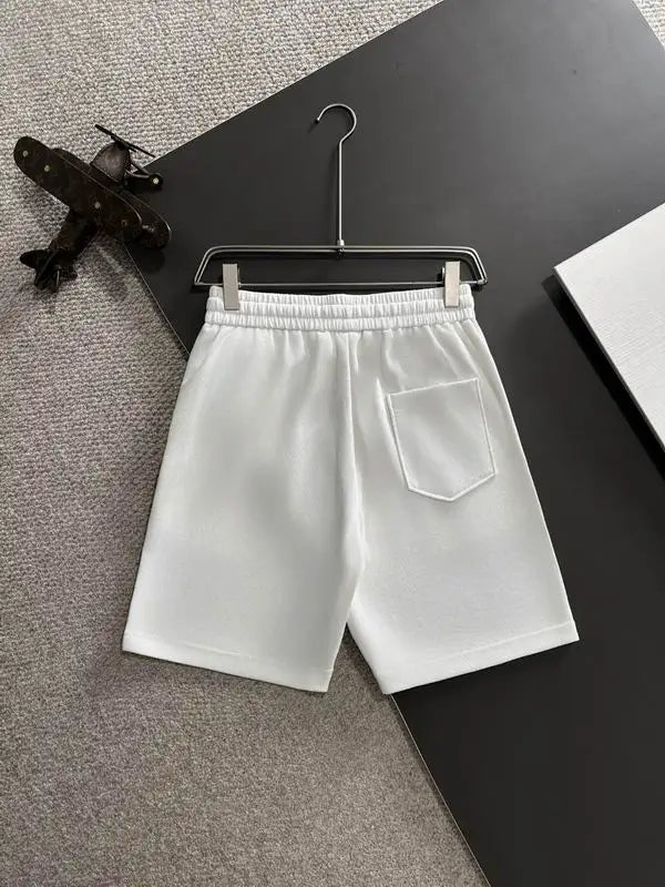 Fendi Men's White FF Logo Embroidered Drawstring Casual Shorts