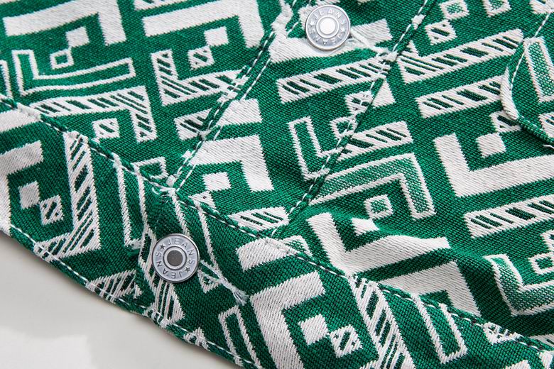 Fendi Green Patterned Shirt Jacket With Bear Patch And Geometric Design