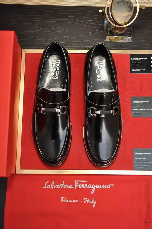 Salvatore Ferragamo Men's Polished Black Leather Gancini Loafers