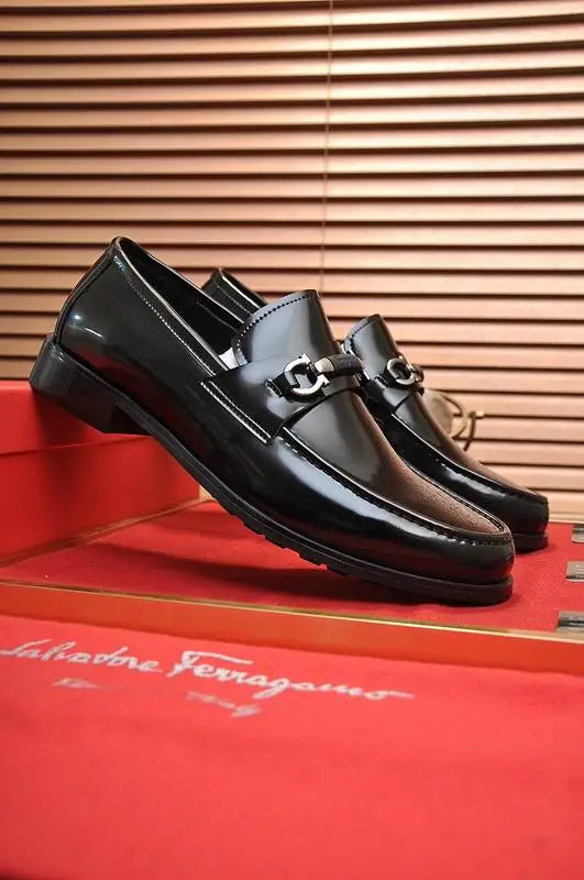 Salvatore Ferragamo Men's Polished Black Leather Gancini Loafers