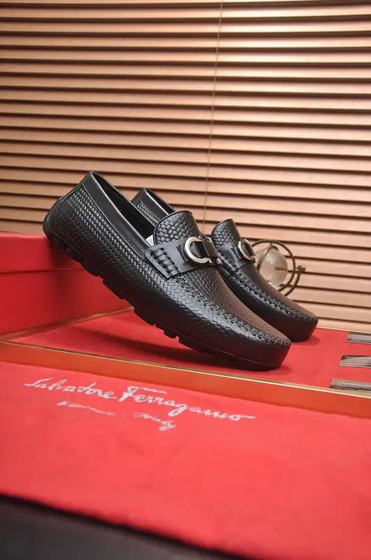 Salvatore Ferragamo Men's Black Woven Leather Gancini Loafers