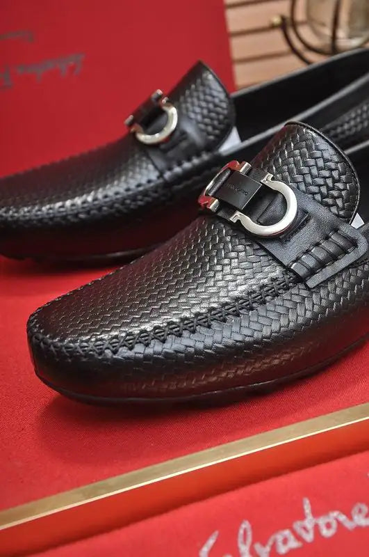 Salvatore Ferragamo Men's Black Woven Leather Gancini Loafers