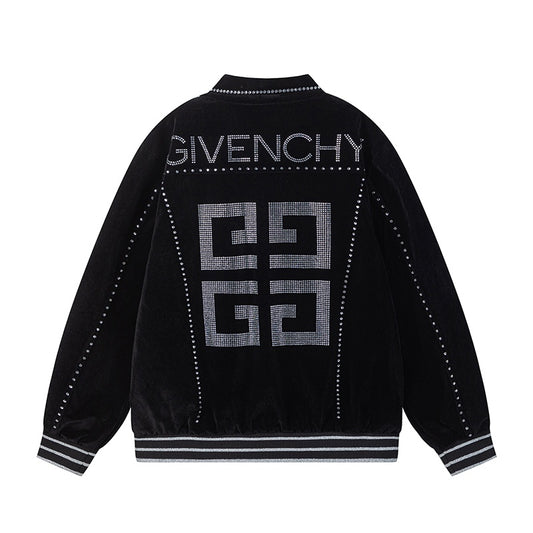 Givenchy Black Velvet Jacket With Crystal - Embellished Logo Patterns
