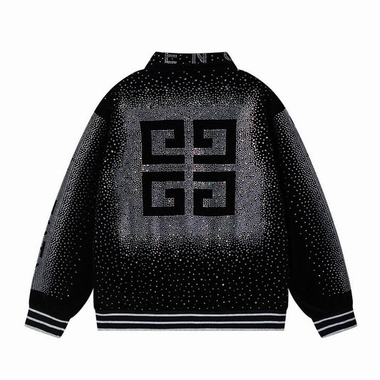 Givenchy Black Jacket With Gradient Rhinestone Logo And Brand Detailing