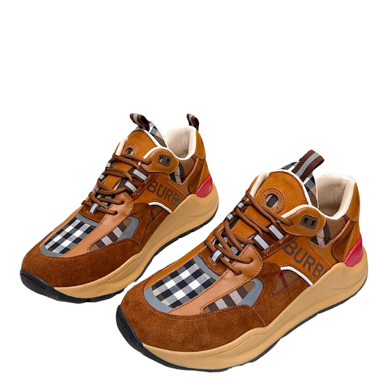 Burberry Brown Sneakers With Plaid Detailing For Timeless Style