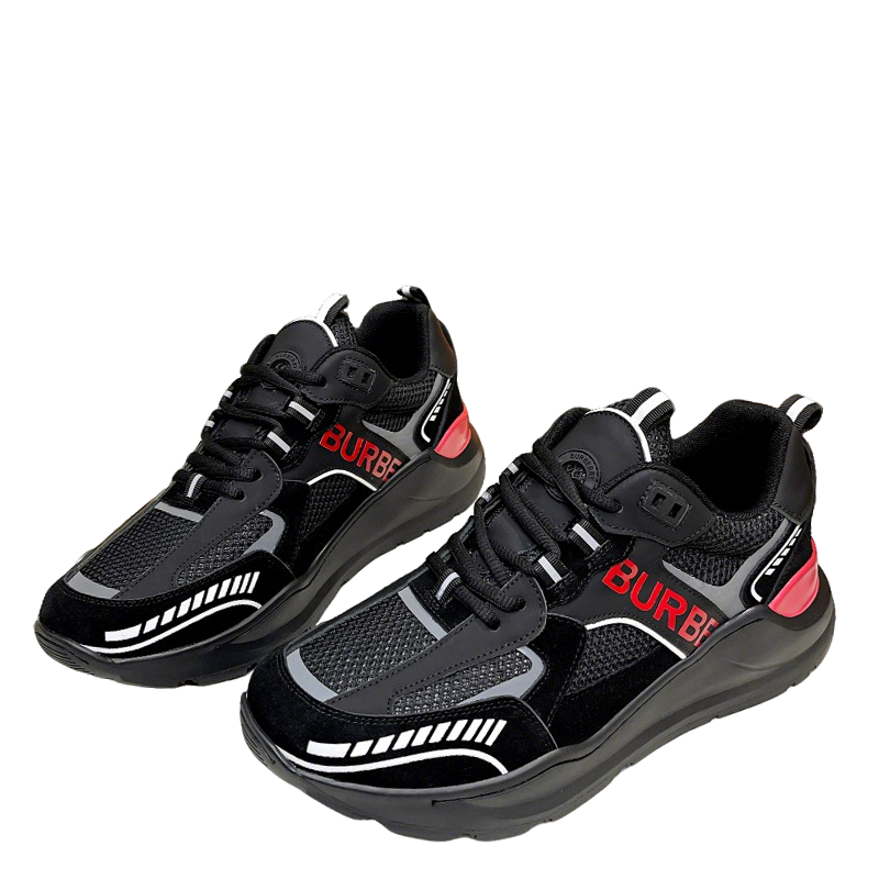 Burberry Black Sneakers With Red Accents For Trendy Looks