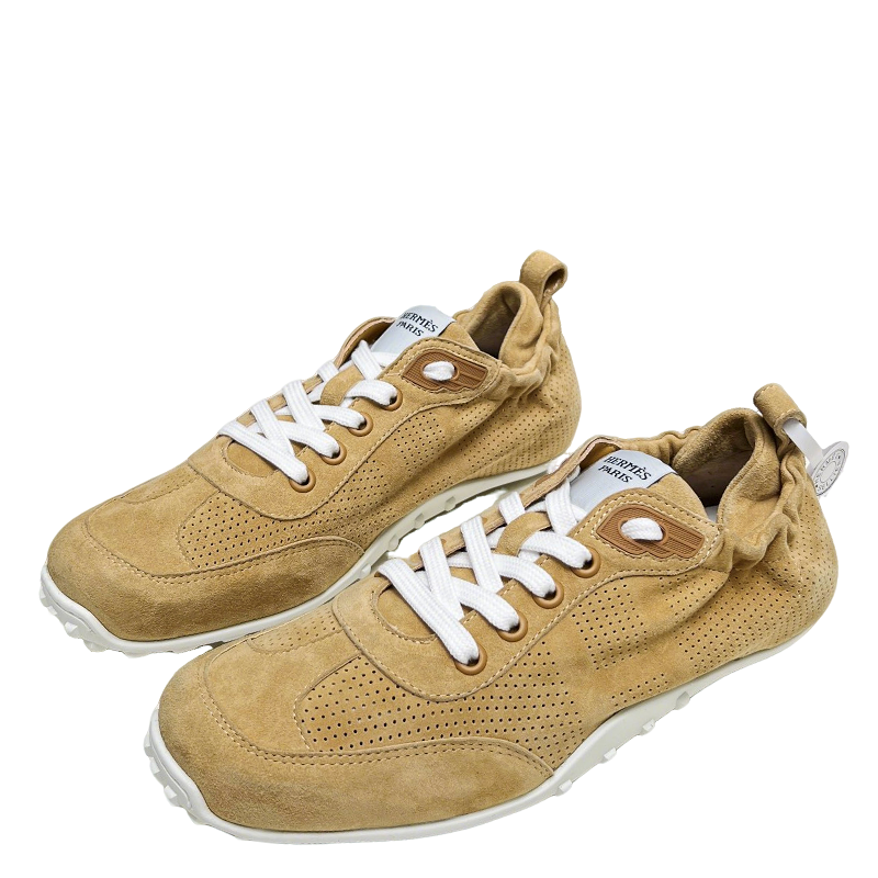 Hermès Unisex Beige Suede Sneakers For Luxury Casual Comfort