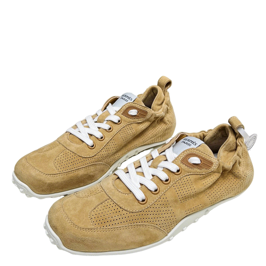 Hermès Unisex Beige Suede Sneakers For Luxury Casual Comfort