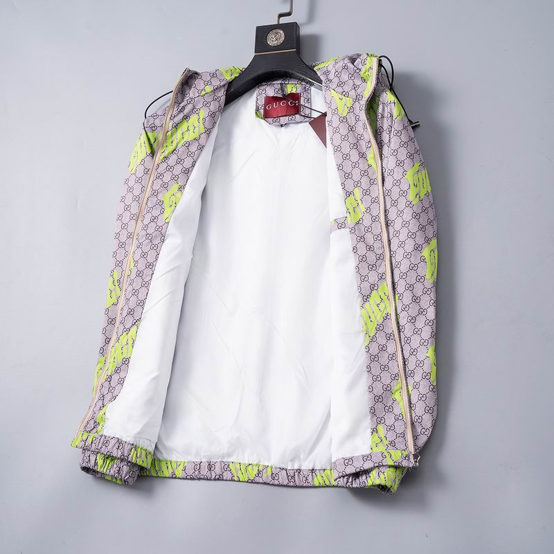Gucci Hooded Jacket With Neon Logo And GG Pattern