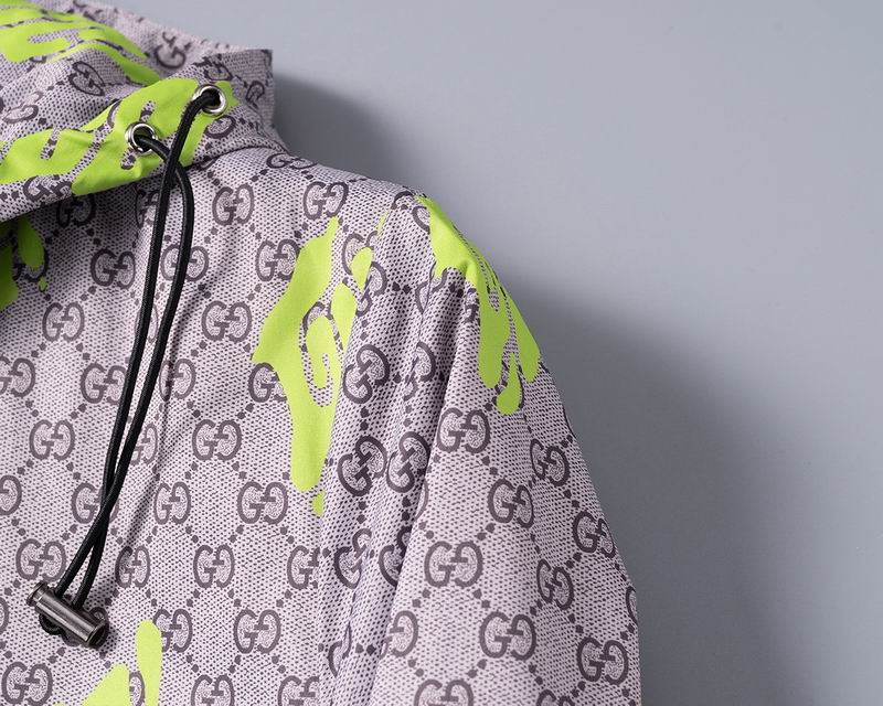 Gucci Hooded Jacket With Neon Logo And GG Pattern
