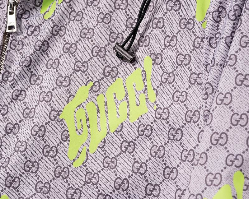 Gucci Hooded Jacket With Neon Logo And GG Pattern