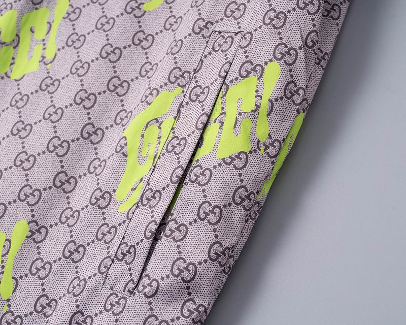 Gucci Hooded Jacket With Neon Logo And GG Pattern