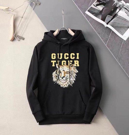 Gucci White/Black Hoodie With Tiger Graphic And Bold "GUCCI TIGER" Lettering For Fashion Fans