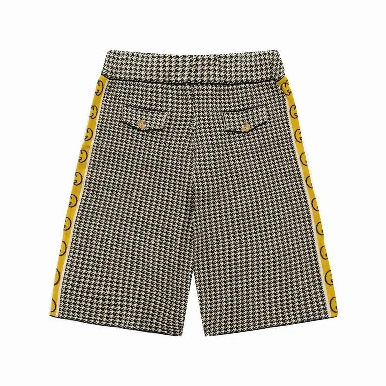 Gucci Men's Houndstooth Shorts with Yellow Logo Tape Details