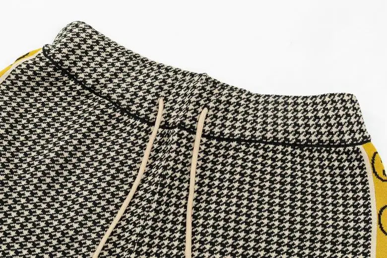 Gucci Men's Houndstooth Shorts with Yellow Logo Tape Details