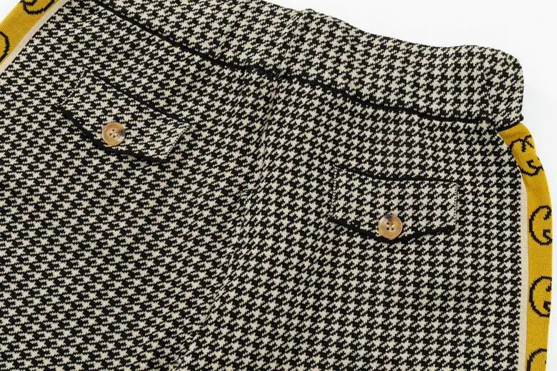 Gucci Men's Houndstooth Shorts with Yellow Logo Tape Details