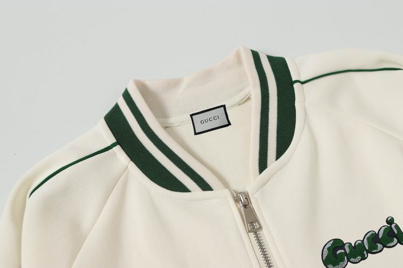 Gucci White Bomber Jacket With Green Trim And Logo