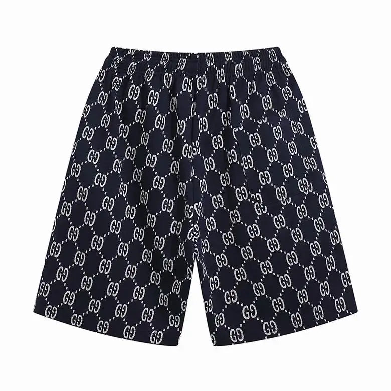 Gucci Men's Navy Blue GG Print Shorts with Web Stripe Details