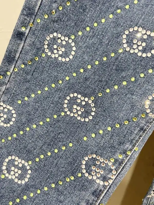 Gucci Blue Denim Jeans With Crystal GG Pattern