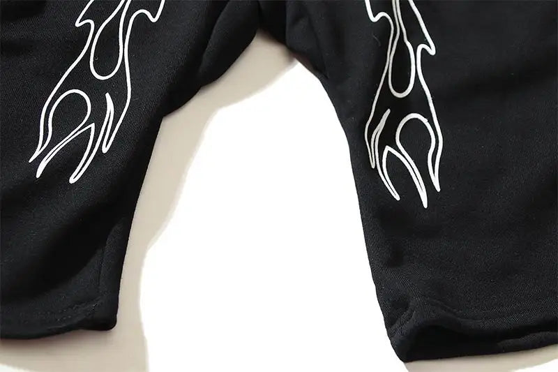 Hellstar Men's Black Drawstring Shorts with White Flame Graphics