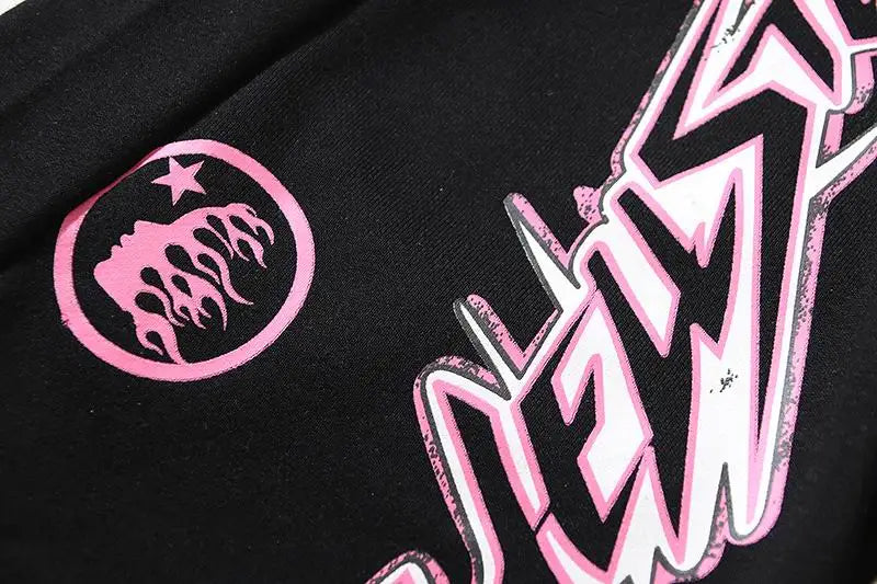 Hellstar Men's Black Drawstring Shorts with Pink Graffiti Graphics