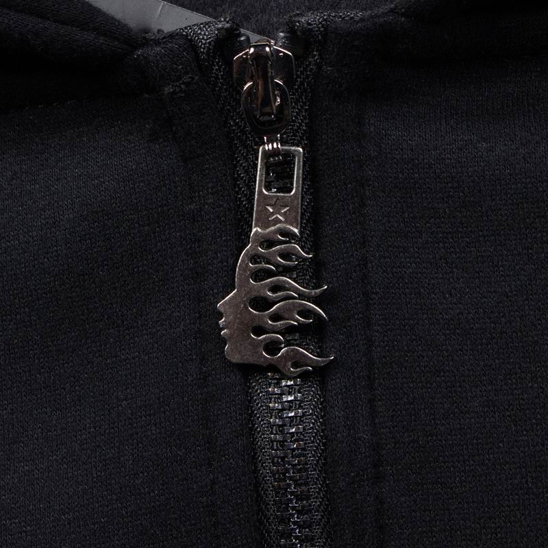 White Hooded Zip - Up Jacket With Hellstar Graphic And Flame Details