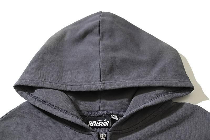 Dark Gray Hooded Jacket With Hellstar Star And Flame Prints