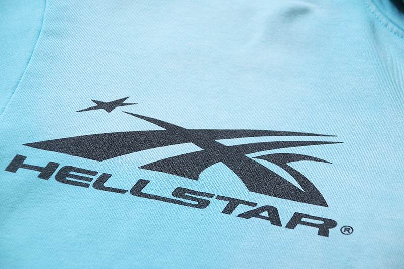 Light Blue Hooded Jacket With Hellstar Graphic Prints