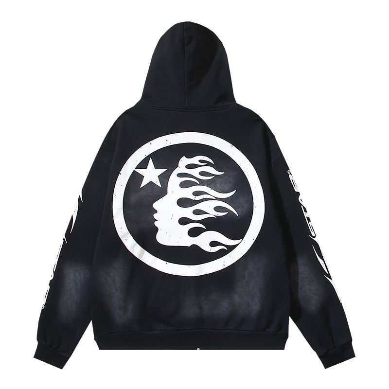Black Hooded Zip - Up Jacket With Hellstar Graphics And Details