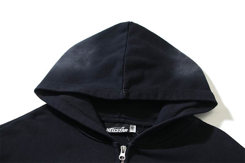 Black Hooded Zip - Up Jacket With Hellstar Graphics And Details