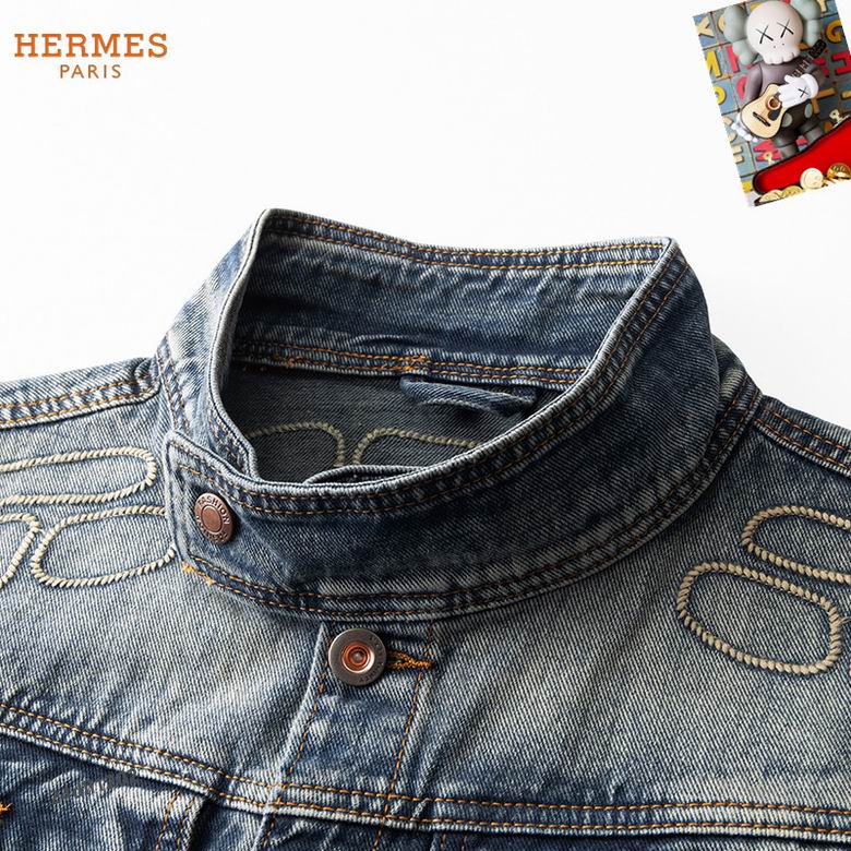 Hermès Embroidered Denim Jacket With Classic Button Design