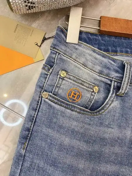 Hermes Men's Jeans With Light Wash And Exquisite Craftsmanship