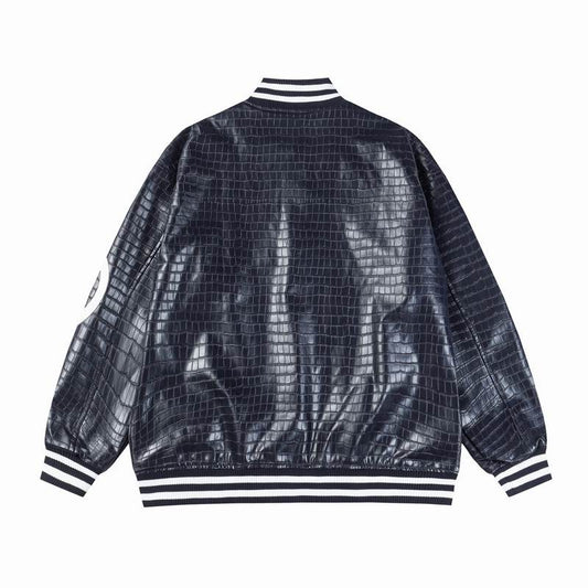 Louis Vuitton Black Crocodile - Embossed Leather Varsity Jacket
