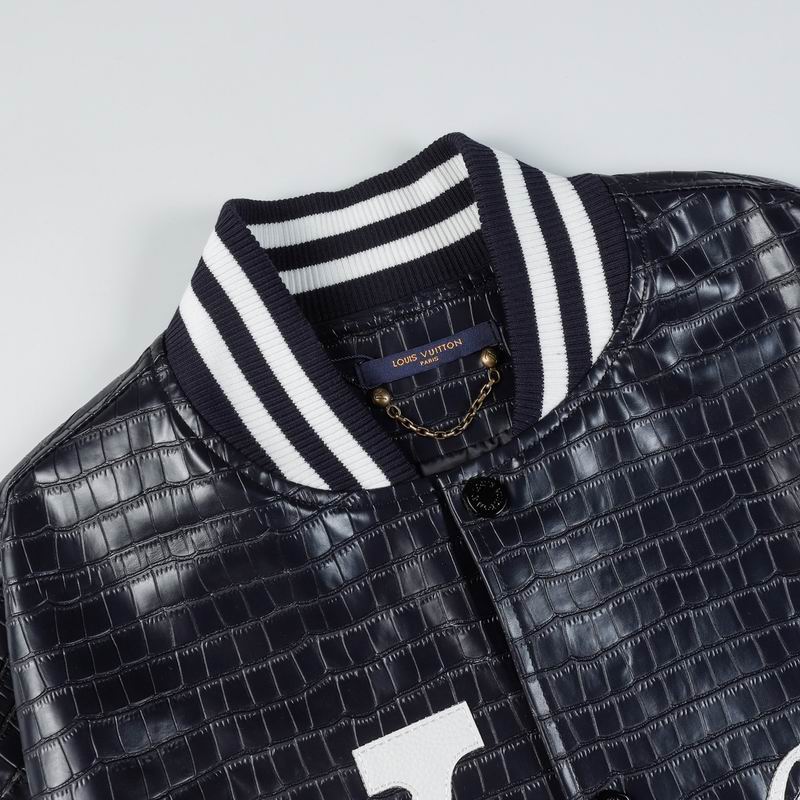 Louis Vuitton Black Crocodile - Embossed Leather Varsity Jacket