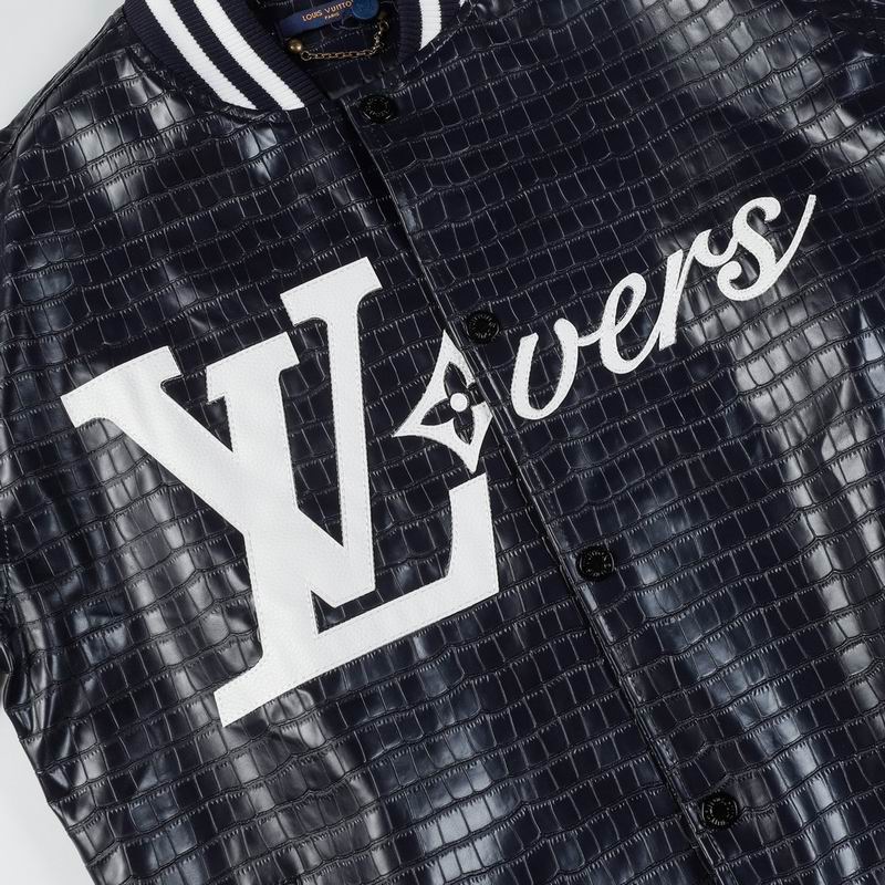 Louis Vuitton Black Crocodile - Embossed Leather Varsity Jacket