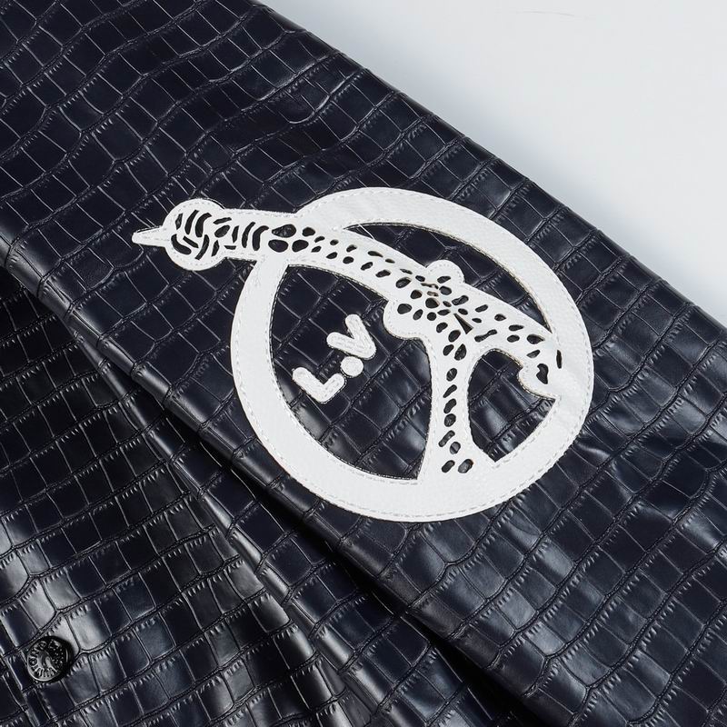 Louis Vuitton Black Crocodile - Embossed Leather Varsity Jacket