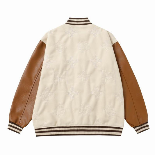 Louis Vuitton Beige And Brown Varsity Jacket With Embossed Monogram