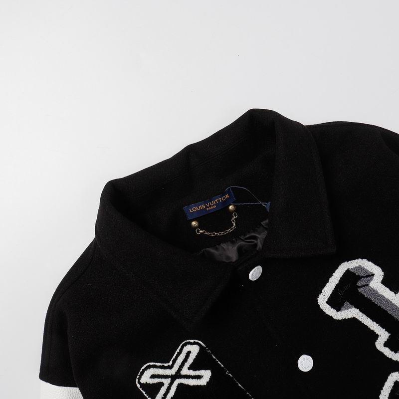 Louis Vuitton Black And White Varsity Jacket With Patches And Embroidery