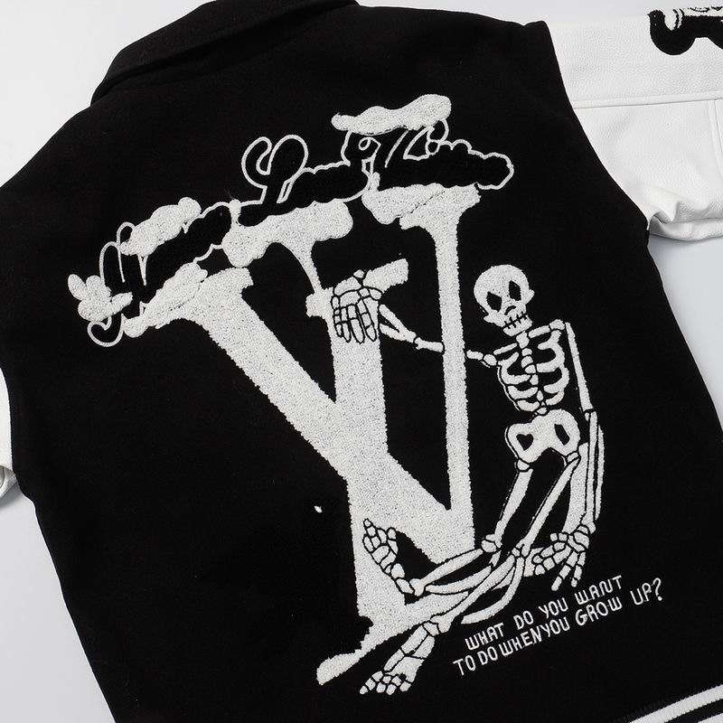 Louis Vuitton Black And White Varsity Jacket With Patches And Embroidery