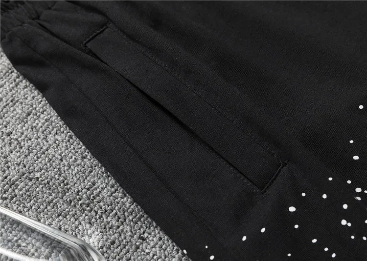 Louis Vuitton Men's Black Drawstring Shorts with White Spray Print