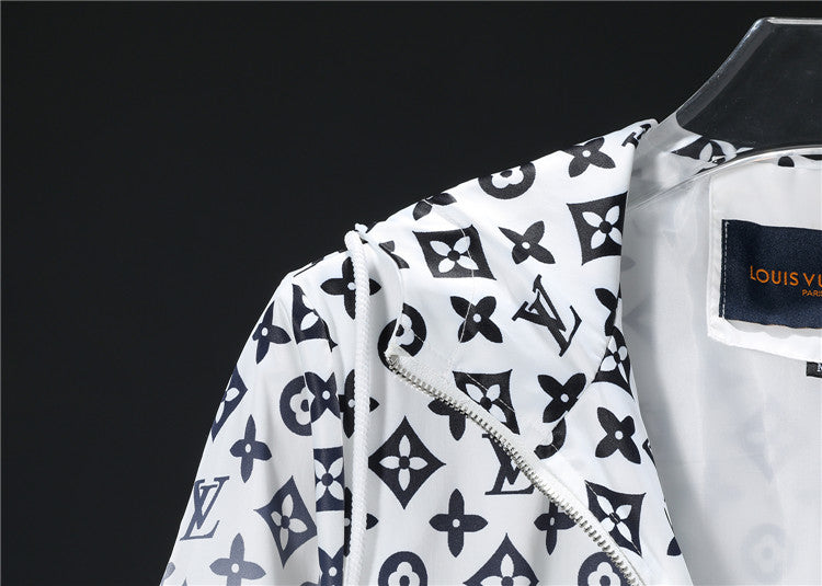 Louis Vuitton White/Black Hooded Jacket With Gradient Monogram Pattern