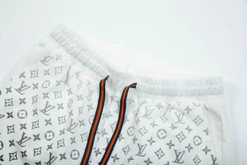 Louis Vuitton Men's White Drawstring Shorts with Monogram Print