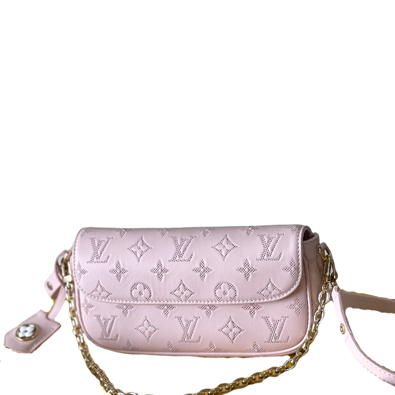 Elegant Light Pink LV Embossed Leather Chain Shoulder Bag With Stylish Details