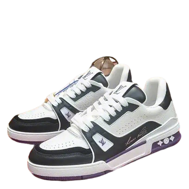 Unisex Louis Vuitton Sneakers With Black White And Purple Accents