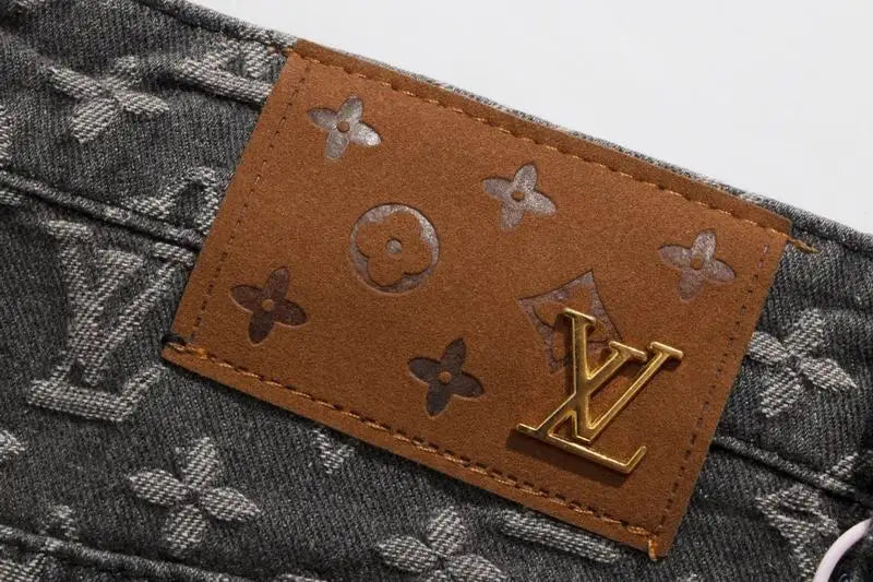 Louis Vuitton Men's Grey Monogram Denim Jeans With Distressed Details