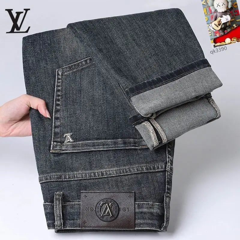 Louis Vuitton Men's Dark Blue Denim Jeans With Luxury Emblem