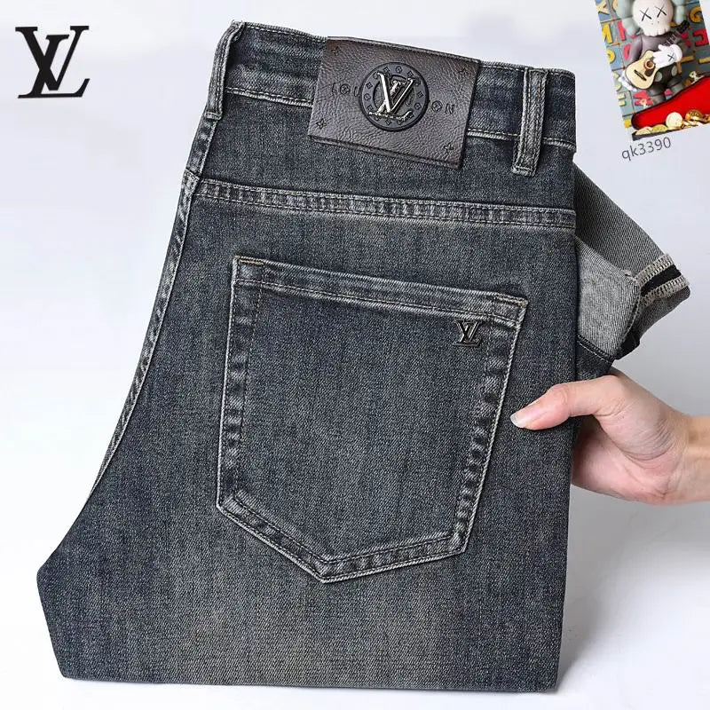 Louis Vuitton Men's Dark Blue Denim Jeans With Luxury Emblem