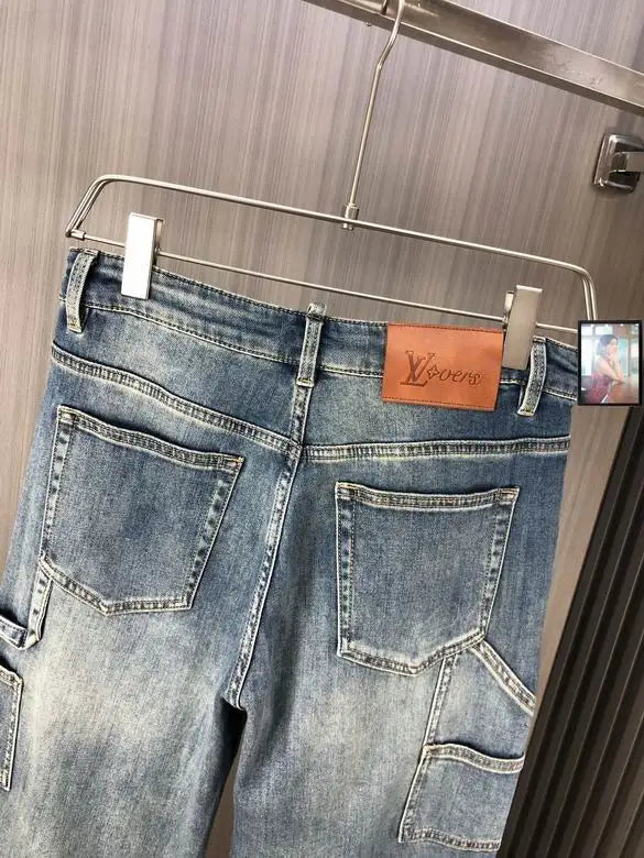 Louis Vuitton Men's Light Blue Denim Cargo Jeans With Functional Pockets
